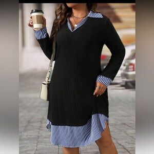 SHEIN Black Dress with Blue Striped Accents